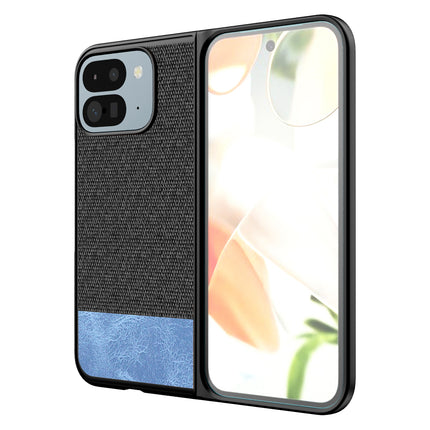 Mobizang Soft Fabric & Leather Hybrid Protective Back Cover for Google Pixel 9 Pro Fold | Shockproof Slim Hard Anti Slip Back Case (Black,Blue)