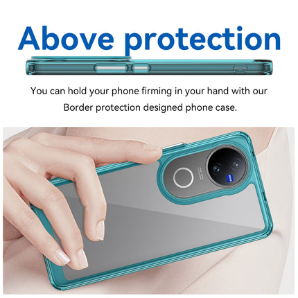 Mobizang Unicorn Acrylic Clear Back Cover For Vivo V50 / V50E 5G | Slim Shockproof [Military Grade Protection] Hybrid Bumper Case (Blue Sides)