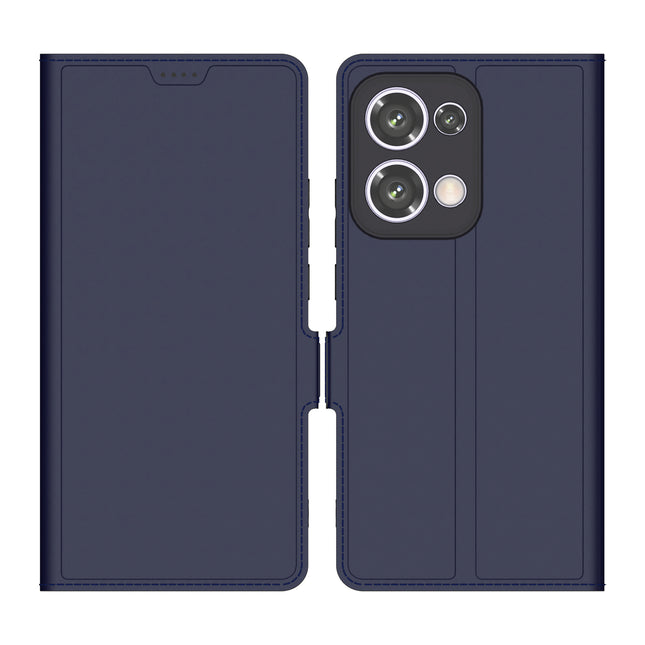 Mobizang Noble Slim Magnetic Leather Flip Case Cover for Oppo Reno 13 | Card Holder Stand Flip Wallet Case (Blue)