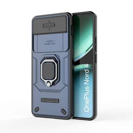 Mobizang Armor Slider Back Cover for OnePlus Nord 4 | Inbuilt Ring + Camera Slider Shockproof Lens Protection Bumper Back Case (Blue)