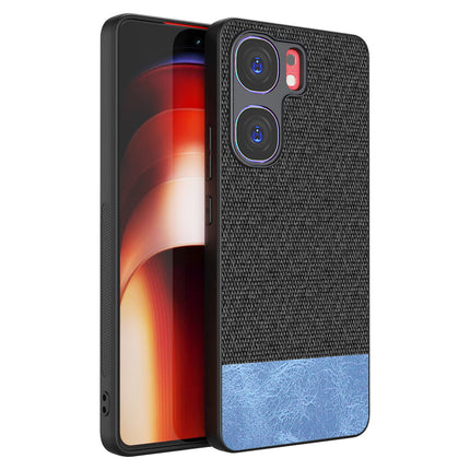 Mobizang Soft Fabric & Leather Hybrid Protective Back Cover for IQOO Neo 9 Pro | Shockproof Slim Hard Anti Slip Back Case (Black,Blue)