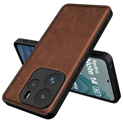 Mobizang Tux Leather Back Cover for Redmi Note 14 (5G) | Slim Shockproof Camera Protection Bumper Case (Brown)