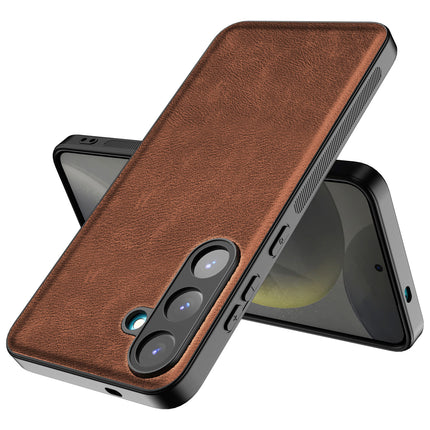 Mobizang Tux Leather Back Cover for Samsung Galaxy S25 | Slim Shockproof Camera Protection Bumper Case (Brown)