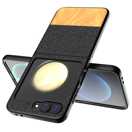 Mobizang Soft Fabric & Leather Hybrid Protective Back Cover for Samsung Galaxy Z Flip 6 | Shockproof Slim Hard Anti Slip Back Case (Black,Brown)
