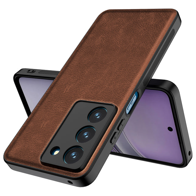 Mobizang Tux Leather Back Cover for Realme 14X | Slim Shockproof Camera Protection Bumper Case (Brown)