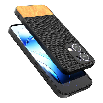 Mobizang Soft Fabric & Leather Hybrid Protective Back Cover for Oppo Reno 13 5G | Shockproof Slim Hard Anti Slip Back Case (Black,Brown)