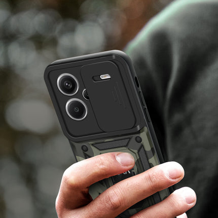 Kapa Tank Back Cover for Redmi Note 13 Pro Plus (5G) | Inbuilt Ring + Slider Shockproof Lens Protection Bumper Back Case (Black)