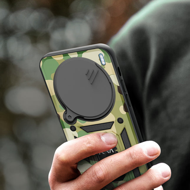 Mobizang Tank Back Cover for Vivo X200 (5G) | Inbuilt Ring + Slider Shockproof Lens Protection Bumper Back Case (Green)