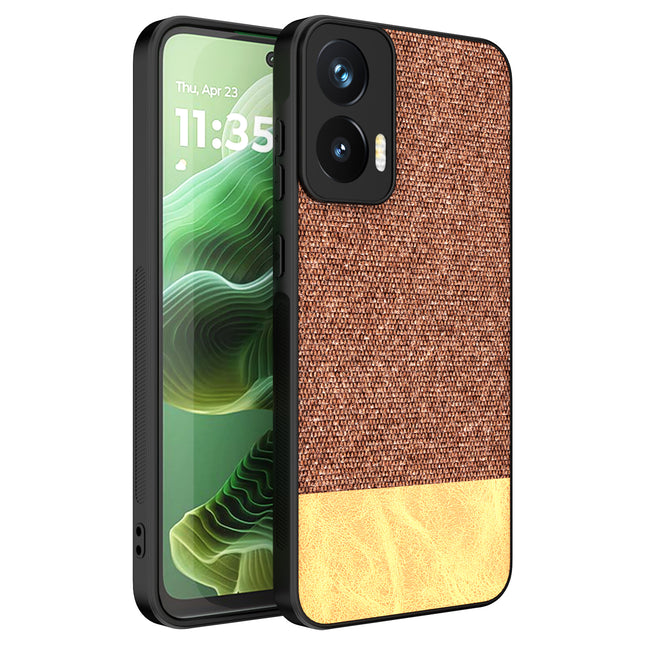 Mobizang Soft Fabric & Leather Hybrid Protective Back Cover for Moto G35 | Shockproof Slim Hard Anti Slip Back Case (Brown)
