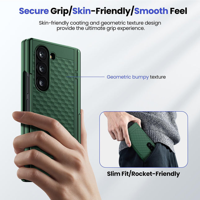 Mobizang Geometric S Pen Holder Hinge Protection Back Cover for Samsung Galaxy Z Fold6 / Fold 6 | Slim Shock proof Case with Inbuilt Glass & S Pen Slot (Green)