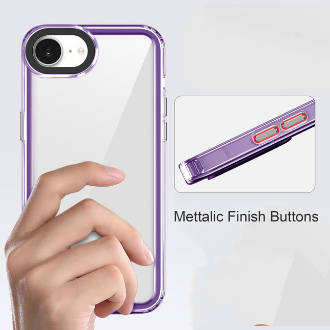 Mobizang Warrior Acrylic Clear Back Cover For Apple iPhone 16E | Slim Shockproof [Military Grade Protection] Hybrid Bumper Case (Purple Sides)