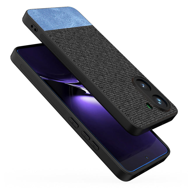 Mobizang Soft Fabric & Leather Hybrid Protective Back Cover for Poco X7 Pro | Shockproof Slim Hard Anti Slip Back Case (Black,Blue)