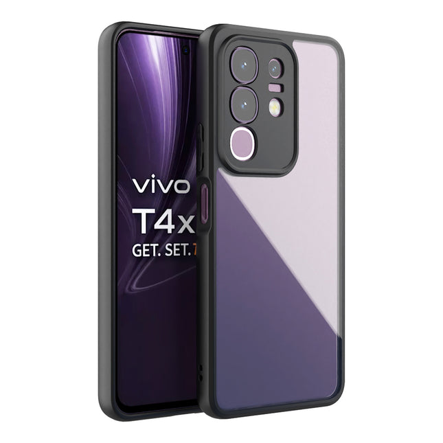 Mobizang Hawkeye Clear Back Cover for Vivo T4X 5G | Camera Lens Protector Shockproof Slim Clear Case Cover (Black Sides)
