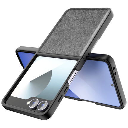 Mobizang Tux Leather Back Cover for Samsung Galaxy Z Flip 7 | Slim Shockproof Camera Protection Bumper Case (Grey)