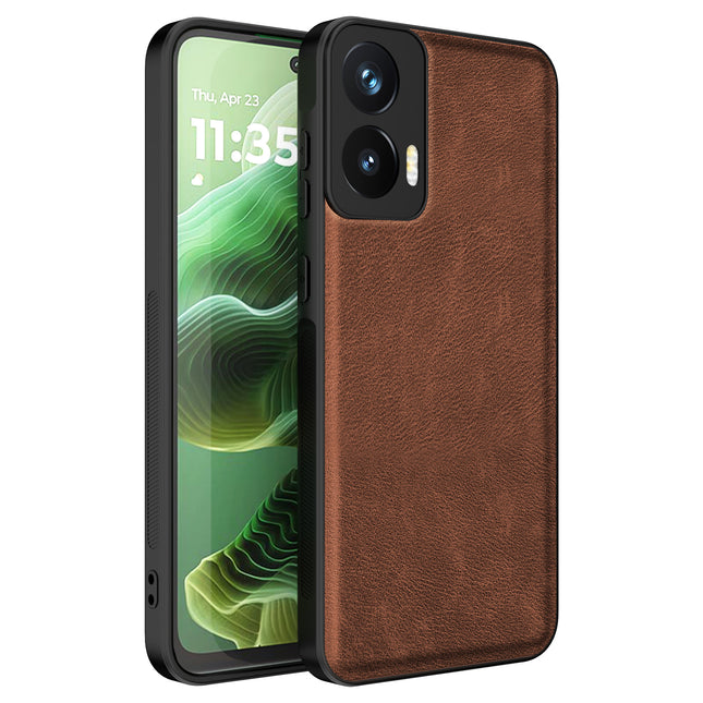 Mobizang Tux Leather Back Cover for Moto G35 | Slim Shockproof Camera Protection Bumper Case (Brown)
