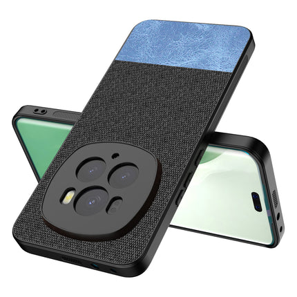 Mobizang Soft Fabric & Leather Hybrid Protective Back Cover for Honor Magic 6 PRO | Shockproof Slim Hard Anti Slip Back Case (Black,Blue)