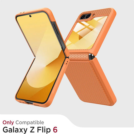 Mobizang Textured Grip Hinge Protection Back Cover for Samsung Galaxy Z Flip6 / Z Flip 6 | with [Inbuilt Glass] Full Body Shockproof Hard Back Case (Orange)