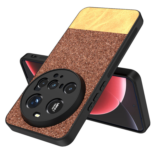 Mobizang Soft Fabric & Leather Hybrid Protective Back Cover for Xiaomi 15 Ultra | Shockproof Slim Hard Anti Slip Back Case (Brown)