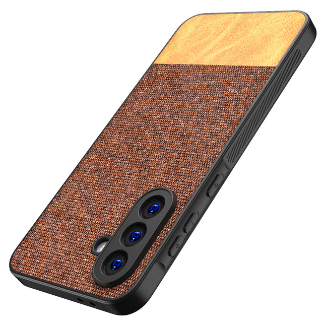 Mobizang Soft Fabric & Leather Hybrid Protective Back Cover for Samsung Galaxy A36 | Shockproof Slim Hard Anti Slip Back Case (Brown)