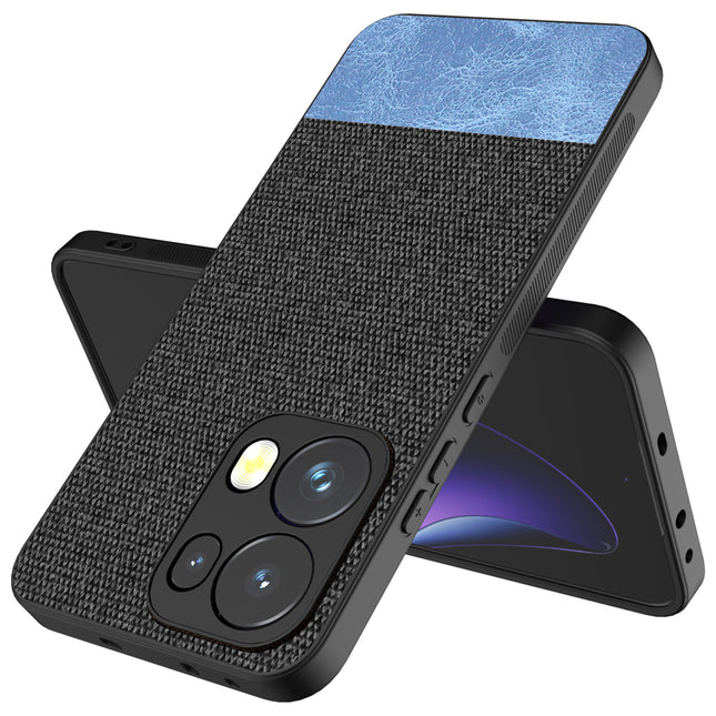 Mobizang Soft Fabric & Leather Hybrid Protective Back Cover for Oppo Reno 13 Pro | Shockproof Slim Hard Anti Slip Back Case (Black,Blue)
