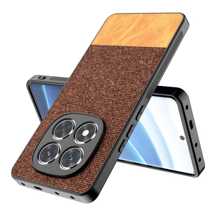 Mobizang Soft Fabric & Leather Hybrid Protective Back Cover for Redmi Note 14 Pro Plus | Shockproof Slim Hard Anti Slip Back Case (Brown)