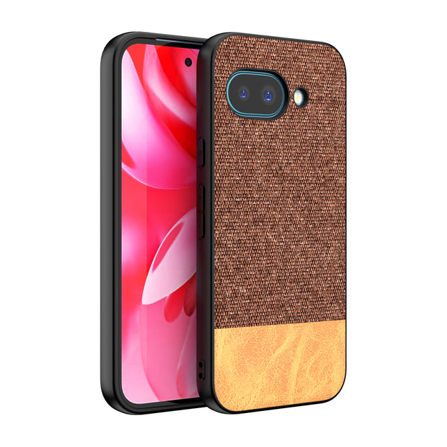 Mobizang Soft Fabric & Leather Hybrid Protective Back Cover for Google Pixel 9A | Shockproof Slim Hard Anti Slip Back Case (Brown)
