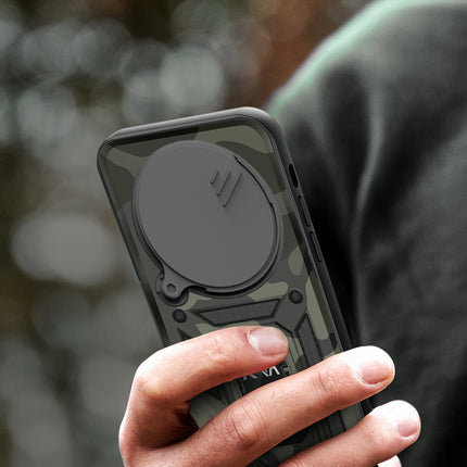 Mobizang Tank Back Cover for Redmi Note 14 Pro Plus | Inbuilt Ring + Slider Shockproof Lens Protection Bumper Back Case (Black)