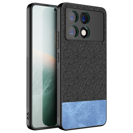 Mobizang Soft Fabric & Leather Hybrid Protective Back Cover for Poco X6 Pro | Shockproof Slim Hard Anti Slip Back Case (Black,Blue)