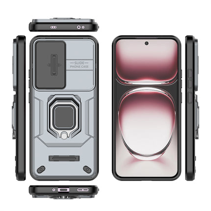 Mobizang Armor Slider Back Cover for Oppo Reno 12 Pro (5G) | Inbuilt Ring + Camera Slider Shockproof Lens Protection Bumper Back Case (Grey)
