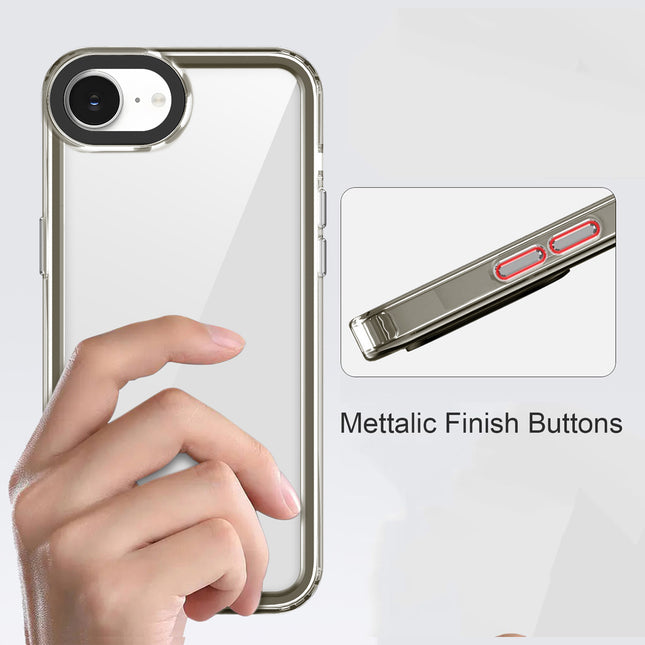 Mobizang Warrior Acrylic Clear Back Cover For Apple iPhone 16E | Slim Shockproof [Military Grade Protection] Hybrid Bumper Case (Grey Sides)