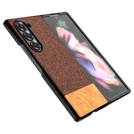 Mobizang Soft Fabric & Leather Hybrid Protective Back Cover for Samsung Galaxy Z Fold 6 | Shockproof Slim Hard Anti Slip Back Case (Brown)