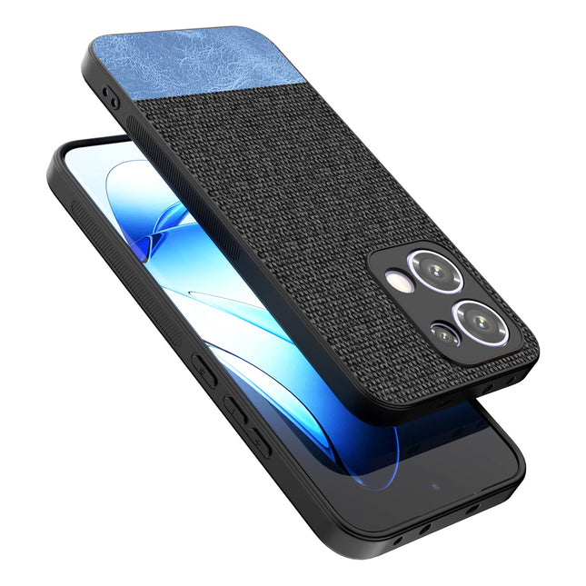 Mobizang Soft Fabric & Leather Hybrid Protective Back Cover for Oppo Reno 13 5G | Shockproof Slim Hard Anti Slip Back Case (Black,Blue)