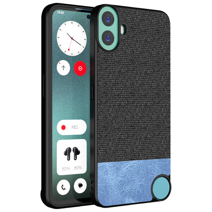 Mobizang Soft Fabric & Leather Hybrid Protective Back Cover for Nothing CMF Phone 1 | Shockproof Slim Hard Anti Slip Back Case (Black,Blue)