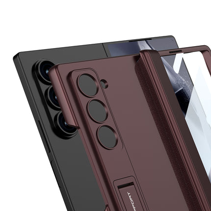 Mobizang Magnetic Hinge With Inbuilt Stand Case for Samsung Galaxy Z Fold 6 | Shockproof Stand Hybrid Bumper Back Cover (Wine Red)