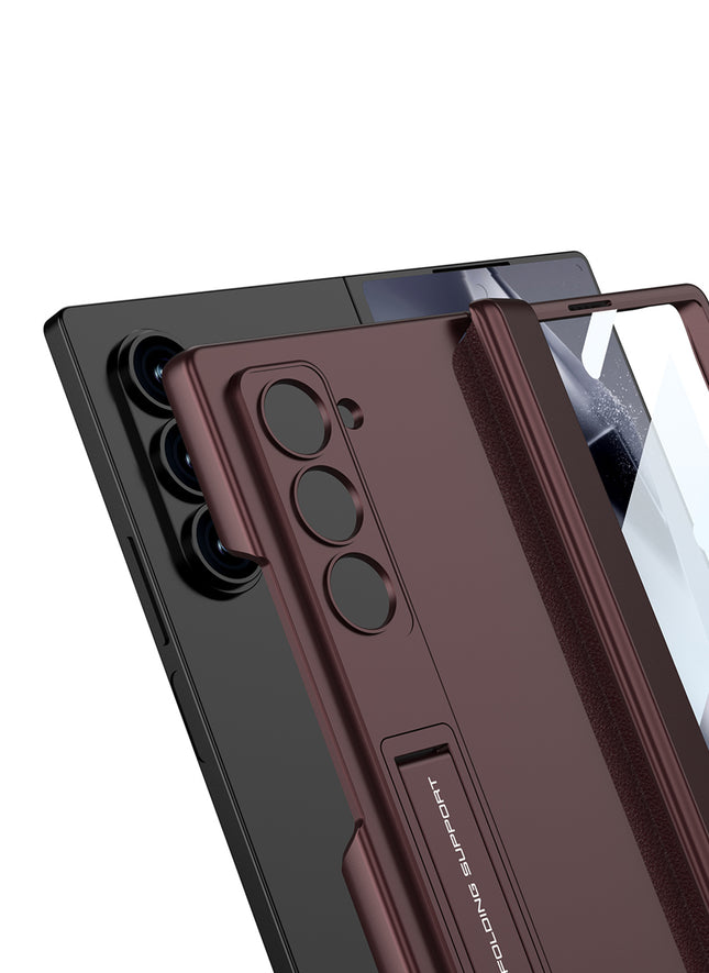 Mobizang Magnetic Hinge With Inbuilt Stand Case for Samsung Galaxy Z Fold 6 | Shockproof Stand Hybrid Bumper Back Cover (Wine Red)