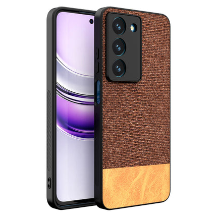 Mobizang Soft Fabric & Leather Hybrid Protective Back Cover for Realme 14X | Shockproof Slim Hard Anti Slip Back Case (Brown)