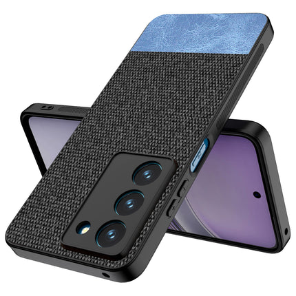 Mobizang Soft Fabric & Leather Hybrid Protective Back Cover for Realme 14X | Shockproof Slim Hard Anti Slip Back Case (Black,Blue)