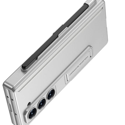 Mobizang Magnetic Hinge Case for Samsung Galaxy Z Fold 6 | Inbuilt S-Pen Holder Stand Hybrid Back Cover (Silver)
