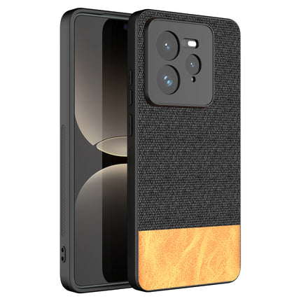 Mobizang Soft Fabric & Leather Hybrid Protective Back Cover for Realme GT 7 PRO | Shockproof Slim Hard Anti Slip Back Case (Black,Brown)