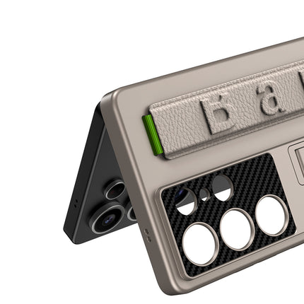 Mobizang Ultra Thin Band + Stand Back Case for Samsung S25 Ultra | Slim Camera Lens Protection Cover with Kickstand (Titanium)