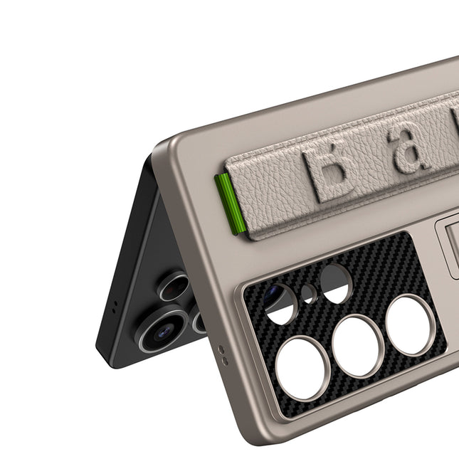 Mobizang Ultra Thin Band + Stand Back Case for Samsung S25 Ultra | Slim Camera Lens Protection Cover with Kickstand (Titanium)