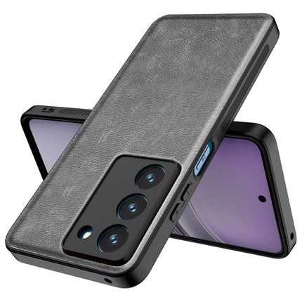 Mobizang Tux Leather Back Cover for Realme 14X | Slim Shockproof Camera Protection Bumper Case (Grey)