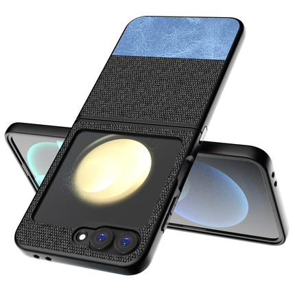Mobizang Soft Fabric & Leather Hybrid Protective Back Cover for Samsung Galaxy Z Flip 6 | Shockproof Slim Hard Anti Slip Back Case (Black,Blue)