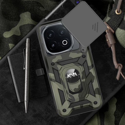 Mobizang Tank Back Cover for IQOO 13 (5G) | Inbuilt Ring + Slider Shockproof Lens Protection Bumper Back Case (Black)