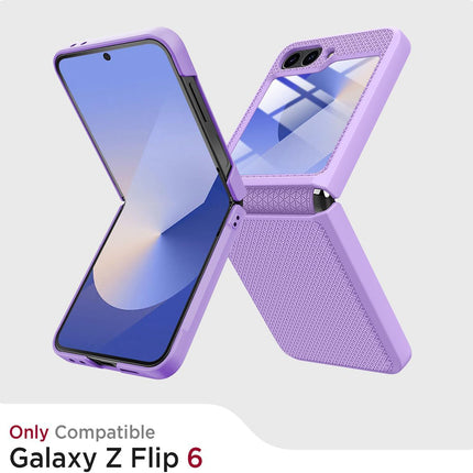 Mobizang Textured Grip Hinge Protection Back Cover for Samsung Galaxy Z Flip6 / Z Flip 6 | with [Inbuilt Glass] Full Body Shockproof Hard Back Case (Purple)