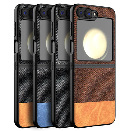 Mobizang Soft Fabric & Leather Hybrid Protective Back Cover for Samsung Galaxy Z Flip 6 | Shockproof Slim Hard Anti Slip Back Case (Brown)