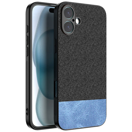 Mobizang Soft Fabric & Leather Hybrid Protective Back Cover for Apple iPhone 16 | Shockproof Slim Hard Anti Slip Back Case (Black,Blue)
