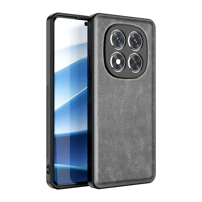 Mobizang Tux Leather Back Cover for Redmi Note 14 Pro (5G) | Slim Shockproof Camera Protection Bumper Case (Grey)