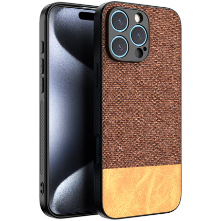 Mobizang Soft Fabric & Leather Hybrid Protective Back Cover for Apple iPhone 16 Pro | Shockproof Slim Hard Anti Slip Back Case (Brown)