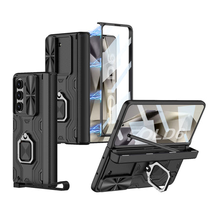 Mobizang Ring Armor Slider Back Cover for Z Fold 6 | with Hinge Protection, Screen Protector, Built-in Kickstand, Slide Camera Cover, Full Body Protective Case for Samsung Fold 5 (Black)…